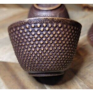 Iwachu Handmade Cast Iron Japanese Teacups Hobnail Pattern Set of 4 Tetsubin